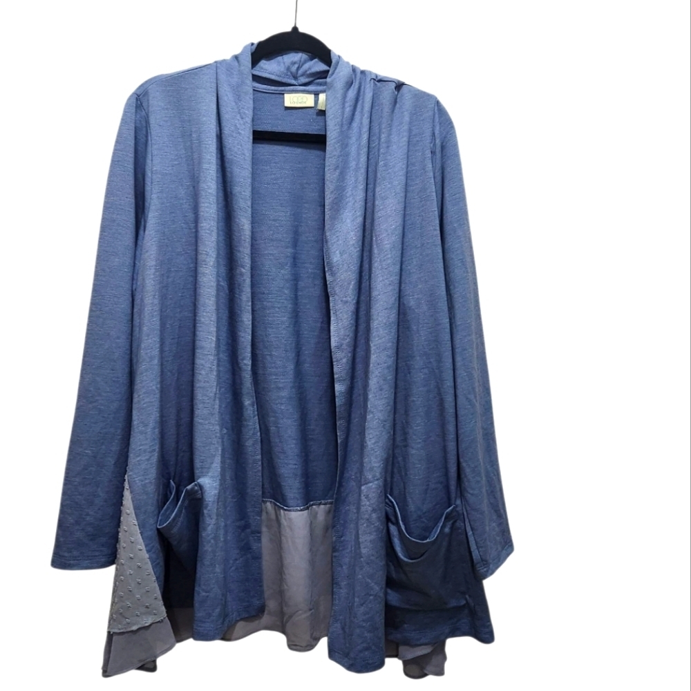 LOGO Lounge Lori Goldstein Blue Gray Swiss Dots Open Cardigan Size 2X Lagenlook